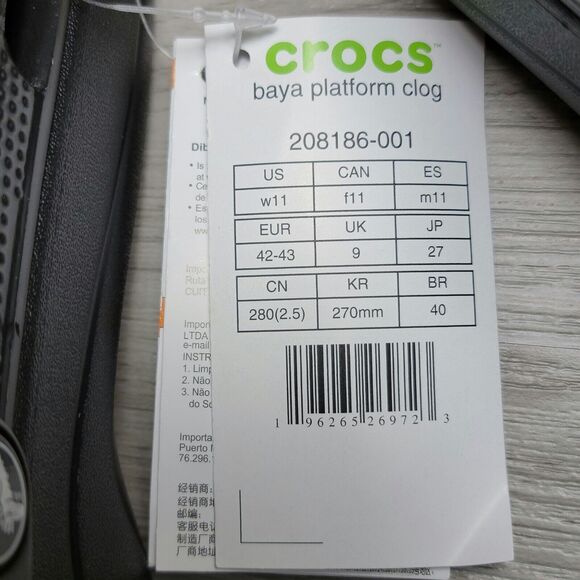 Crocs Women's Baya Platform Clog Slip On Comfort Sandal Shoes Size 11 Black New - Picture 11 of 11